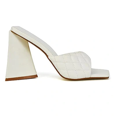 Image of ESSEX GLAM Womens High Heel Mules Open Back Ladies Slip On Quilted Square Toe Sandals Shoes 3 8 White Synthetic Leather
