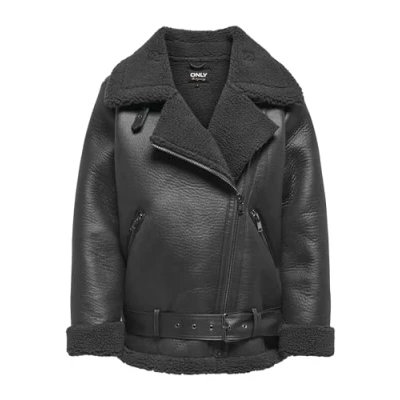 Image of ONLY Aviator Faux leather jacket, Women&#039;s, Size: Small, Phantom
