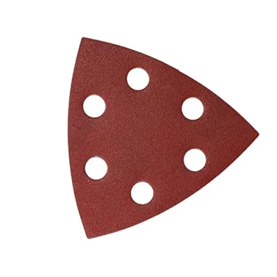 Image of Mirka Red Delta Sander sanding Paper Wood Triangles Hook &amp; Loop / 93x93x93 mm Adhesion 6 hole grit P180 5 pieces for wood, metal and plastic