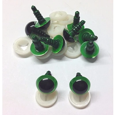 Image of celloexpress Pack of 5 Pairs GREEN Eyes with Plastic Backs 12mm Safety for Soft Toys or Teddy Bears