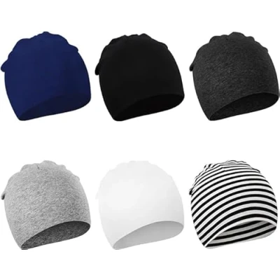 Image of DRESHOW 6 Pieces Baby Beanie Newborn Toddler Soft Cute Knit Hat Hospital Hats for Boys Infant Cap Beanies