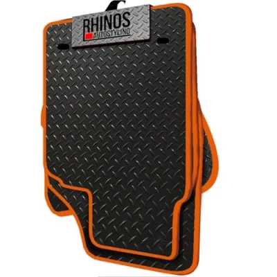 Image of TAILORED FOR SKODA KAROQ (2018 ONWARDS) FULL SET OF HEAVY DUTY DURABLE INTERIOR FLOOR RUBBER CAR MATS BLACK + ORANGE EDGING