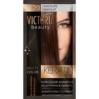 Image of Victoria Beauty Keratin Therapy Hair Colour Shampoo Temporary Dye, Lasts 4 8 washes, Ammonia and Oxidant Free, Pack of 6x40 ml (Chocolate)