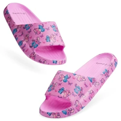 Image of Disney Stitch Girls Sliders, Beach or Pool Shoes for Kids Gifts (Pink/Fuschia, 2.5/3.5 UK)