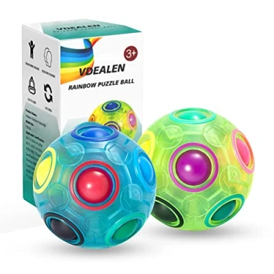 Image of Vdealen Magic Rainbow Puzzle Ball Fidget 3D Stress Reliever Brain Teaser Toy for Boys Birthday Party Easter Christmas Stocking Fillers Gift Kids Teens Adults 2 Pack