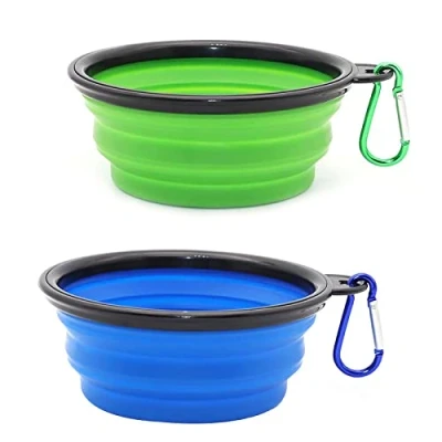 Image of Collapsible Dog Bowl,Collapsible Water Bowls for Cats Dogs, Portable Pet Feeding Watering Dish,Portable Food Bowl with Carabiner (Small(350ML), blue+green)