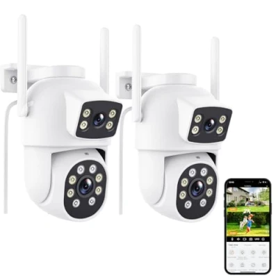 Image of 2K 6MP Dual Lens Outdoor Security Camera, 360 PTZ Home WiFi CCTV Camera with Auto Tracking, Human Detection, 30m Color Night Vision, Two Way Audio, IP66, Compatible Alexa (2P)