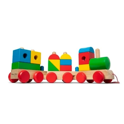 Image of Melissa &amp; Doug 40544 Jumbo Stacking Train Classic Building Vehicles Wooden Toy 2+ Gift for Boy or Girl