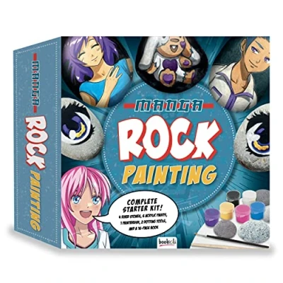 Image of Bookoli Manga Rock Painting Complete Starter Kit Arts and Crafts for Everyone Beginner Set Anime Lovers Includes Stones, Acrylic Paint More