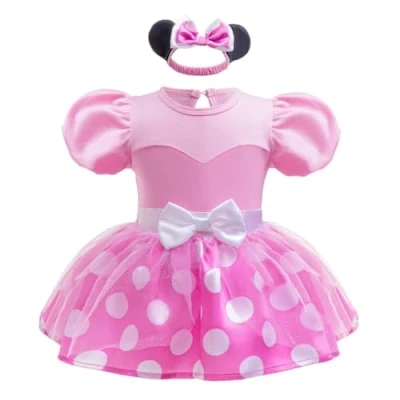 Image of Lito Angels Baby Girls Minnie Fancy Dress Up Costume Infant Onesie Bodysuit Romper Birthday Outfits with Headband Age 18 24 Months