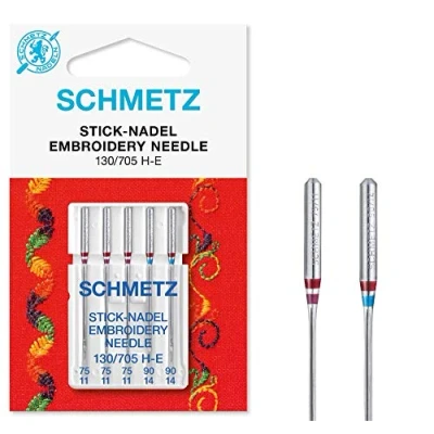 Image of Sewing Machine Needles Schmetz Embroidery, Assorted Sizes 75/11 &amp; 90/14, 3 Packs for The Price of 2! Includes Large Needle Threader