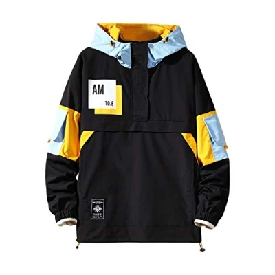 Image of GURUNVANI Casual Hoodie Long Sleeve Hooded Jacket Color Block Pullover, 8031black, S