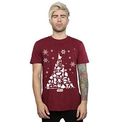 Image of Star Wars Men&#039;s Christmas Tree T Shirt Burgundy Large