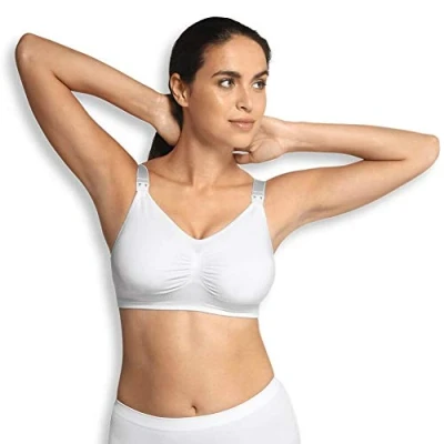 Image of Carriwell Women Carrigel Seamless Breast Feeding And Pregnancy Bra, Wide Straps For Better Support, Soft Yellow Gel, With Bra Extension[White][Xtra Large]