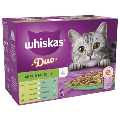 Image of Whiskas Adult Wet Cat Food Duo Mixed Medley in Jelly 12x85g