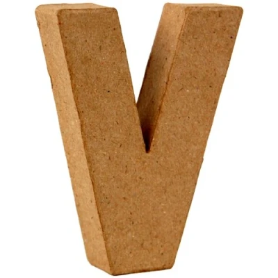 Image of Country Love Crafts 4 inch/ 10cm 3D Letter V Papier Mache, Beige