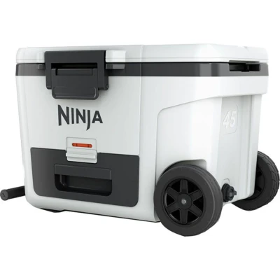 Image of Ninja FrostVault Heavy Duty Insulated Cool Box, Wheeled Premium Cooler with Dry Zone Integrated Fridge Temp Storage Drawer, Keeps Ice for Days, Fits up to 68 Cans, Cloud White, FB245UKWH
