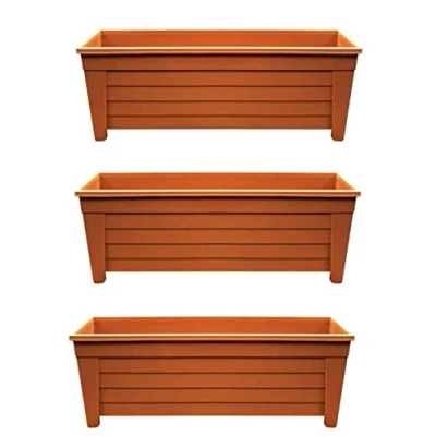 Image of Optimal Products Long Trough 55cm Plant Pot Plastic Planter Indoor Home Outdoor Garden Window Herb Flower Box (3 Trough, Terracotta)