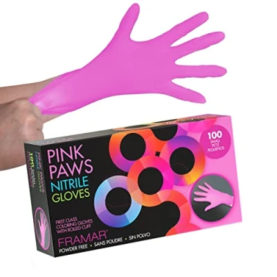 Image of FRAMAR Pink Nitrile Gloves Small Disposable Small, Non Latex Free Disposable, Rubber Hair Dye 100