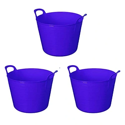 Image of 3 x 26 Litre Flexi Tub Garden Home Flexible Colour Storage Container Bucket Polyethylene Flex MADE IN U.K (Purple)