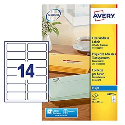 Image of Avery Printable, Customisable Address Mailing Labels, Inkjet Printers, 14 Labels per A4 Sheet, 140 Quickdry (J8563), White