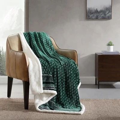 Image of Eddie Bauer Throw Blanket, Reversible Sherpa Fleece Bedding, Home Decor for All Seasons (Fair Isle Green, Throw)