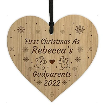 Image of Red Ocean First Christmas As Godparents Decoration Engraved Wood Tree Bauble Personalised Friendship Gifts