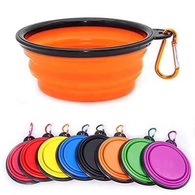 Image of Collapsible Dog Bowl,Collapsible Water Bowls for Cats Dogs, Portable Pet Feeding Watering Dish,Portable Food Bowl with Carabiner (Small(350ML), Orange)