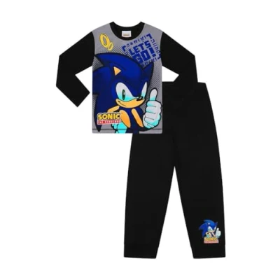 Image of SONIC THE HEDGEHOG Let&#039;s Go Boy&#039;s Long Gamer Pyjama Set Kids Gaming Pjs (9 10 Years) Grey