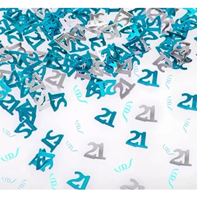 Image of 14g Blue &amp; Silver 21st Birthday Confetti Foil Metallic Glitz Table Scatter Sprinkles Age Bday Party Decorations