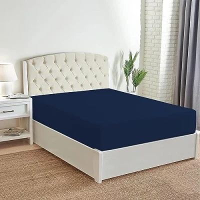 Image of Deep Fitted Sheet 25cm Plain Dyed Non Iron Polycotton Bed Mattress Cover Elasticated Pocket (Double, Navy Blue)