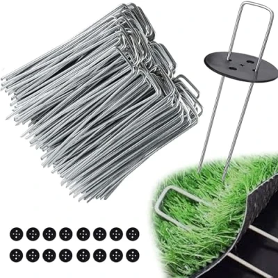 Image of Ediesi Garden Pegs, 50 and 100 pieces, Artificial Grass Pins, for Grass, Tent Pegs Metal Heavy Duty, Stakes, Galvanised, U Shaped, Fencing Pins (100 pieces)