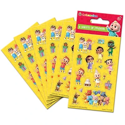 Image of Paper Projects CoComelon Party Bag Stickers (6 Sheets) Official Licensed Product Perfect as or Stocking Fillers,Multicoloured,16cm x 7.5cm