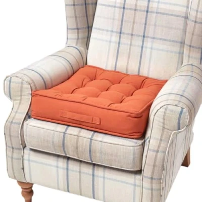 Image of HOMESCAPES Terracotta Armchair Booster Cushion Large Firm 50cm Square Seat Pad with Supportive 10cm Thick Lift Soft Touch Orange Cotton For The Elderly, Post Operative and Pregnancy