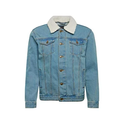 Image of BRAVE SOUL Mens Denim Sherpa Borg Lined Collar Button Jacket Coat Vintage Indie