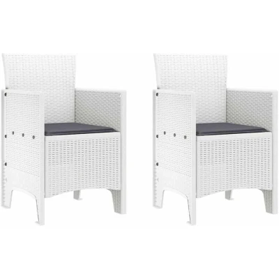 Image of vidaXL Garden Chairs with Cushions 2 pcs White Poly Rattan