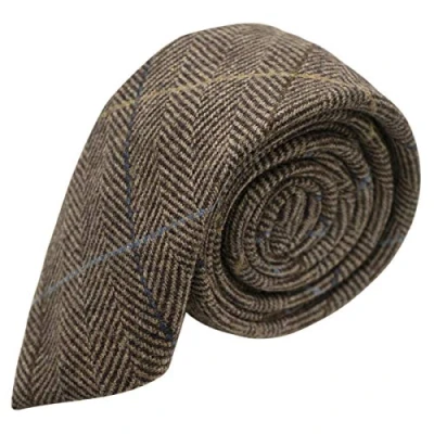 Image of King &amp; Priory Luxury Walnut Brown Herringbone Check Tie, Tweed