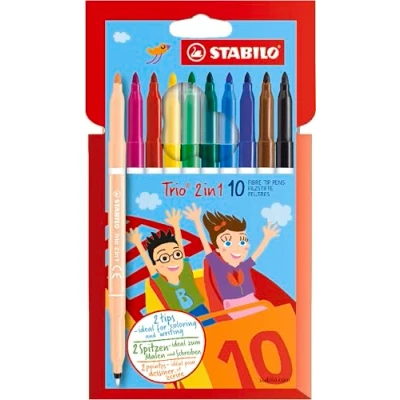 Image of Felt Tip Pen STABILO Trio 2 in 1 Wallet of 10 Assorted Colours