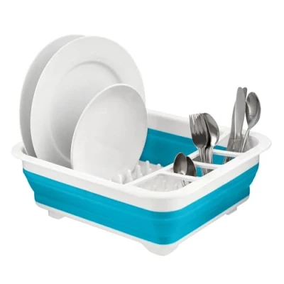 Image of Homeshopa Collapsible Dish Drainer, Foldable Drying Rack, Portable Dinnerware Organizer, Multifunctional Space Saving Kitchen Storage Rack Drainer for Home, Camping, Caravan, Travelling Blue