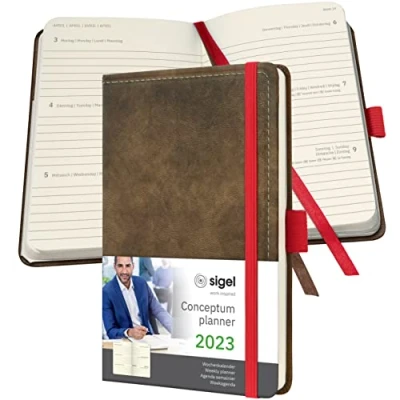 Image of SIGEL C2356 Conceptum Weekly planner 2023 design Vintage 9,5 x 15 cm hardcover 176 S. brown