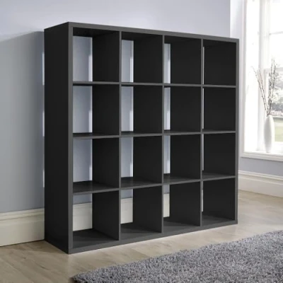 Image of Home Source Chunky Storage Cube Bookcase Wooden Display Unit, Black, 16 Shelf
