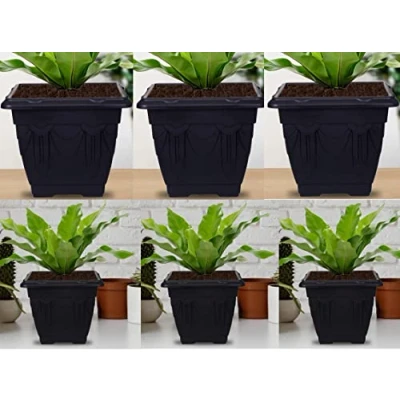Image of HOMION 30cm Square Flower Pots Venetian Plastic Garden planter pot container (Black) Pack Of 6