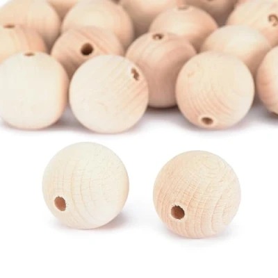 Image of Vaessen Creative 11006 009 Untreated Wooden Beads, Diameter 35 mm, Pack of 100, Round Beads for Crafts, DIY Handmade Decorations, Jewellery Wood, 20