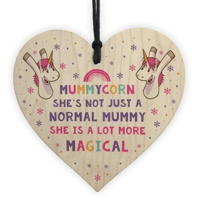 Image of RED OCEAN Novelty Unicorn Gifts For Mummy Mum Funny From Daughter Son Handmade Wooden Heart Plaque