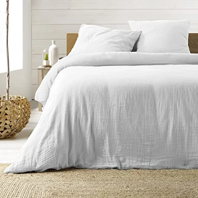 Image of Douceur d&#039;Intérieur, 3 Piece Bedding Set (240 x 220 cm) Angelia White, 1 Face Cotton and Side Gauze