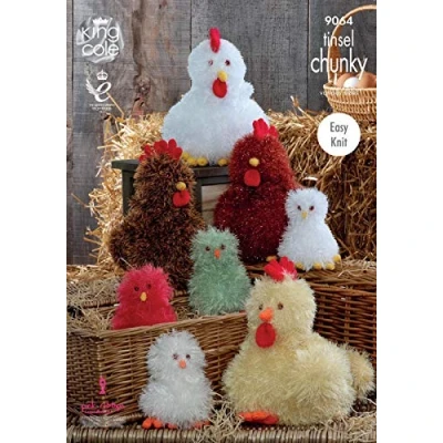 Image of King Cole Tinsel Chunky &amp; Dollymix DK Knitting Pattern Easy Knit Chickens Hens Chicks (9064)
