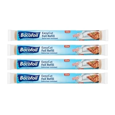 Image of 4 x EasyCut Aluminium Foil Refill Roll Extra Tear &amp; Heat Resistant Perfect for Grilling Baking Roasting Wrapping Freezing 30cm 15m