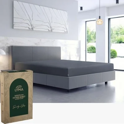Image of LYMA Bedding Fitted Sheet Super King, Deep Pocket 30CM, OEKO TEX Certified, Ultra Soft Nanoplush Double Brushed Quick Dry, Shrink Wrinkle &amp; Fade Resistant Easy Care Elastic Bottom (Dark Grey)
