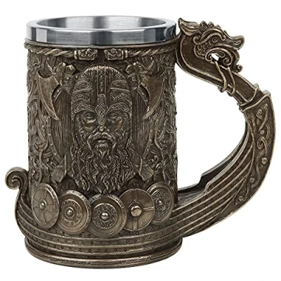 Image of Nemesis Now B4810P9 Bronze Drakkar Viking Tankard 15cm, Resin w. Stainless Steel