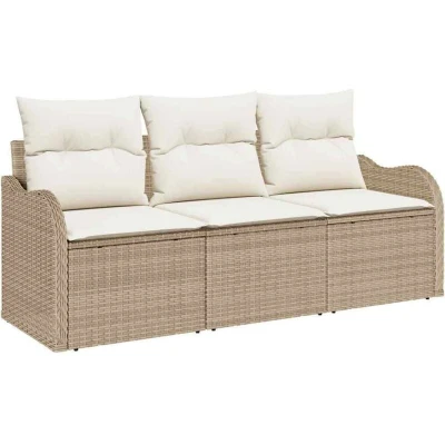 Image of 3 Piece Garden Sofa Set with Cushions Beige Poly Rattan Vidaxl